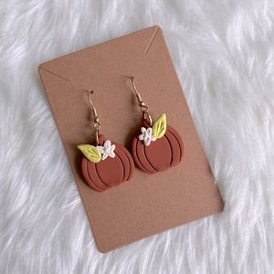Fall Floral Pumpkin Earrings Polymer Clay